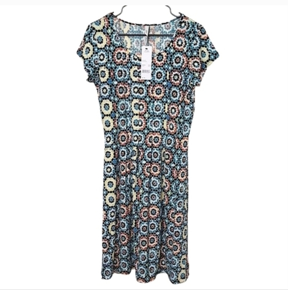 NY Collection Blue and Cream Flutter Sleeve Midi Sundress Size Medium Petite - Picture 7 of 8